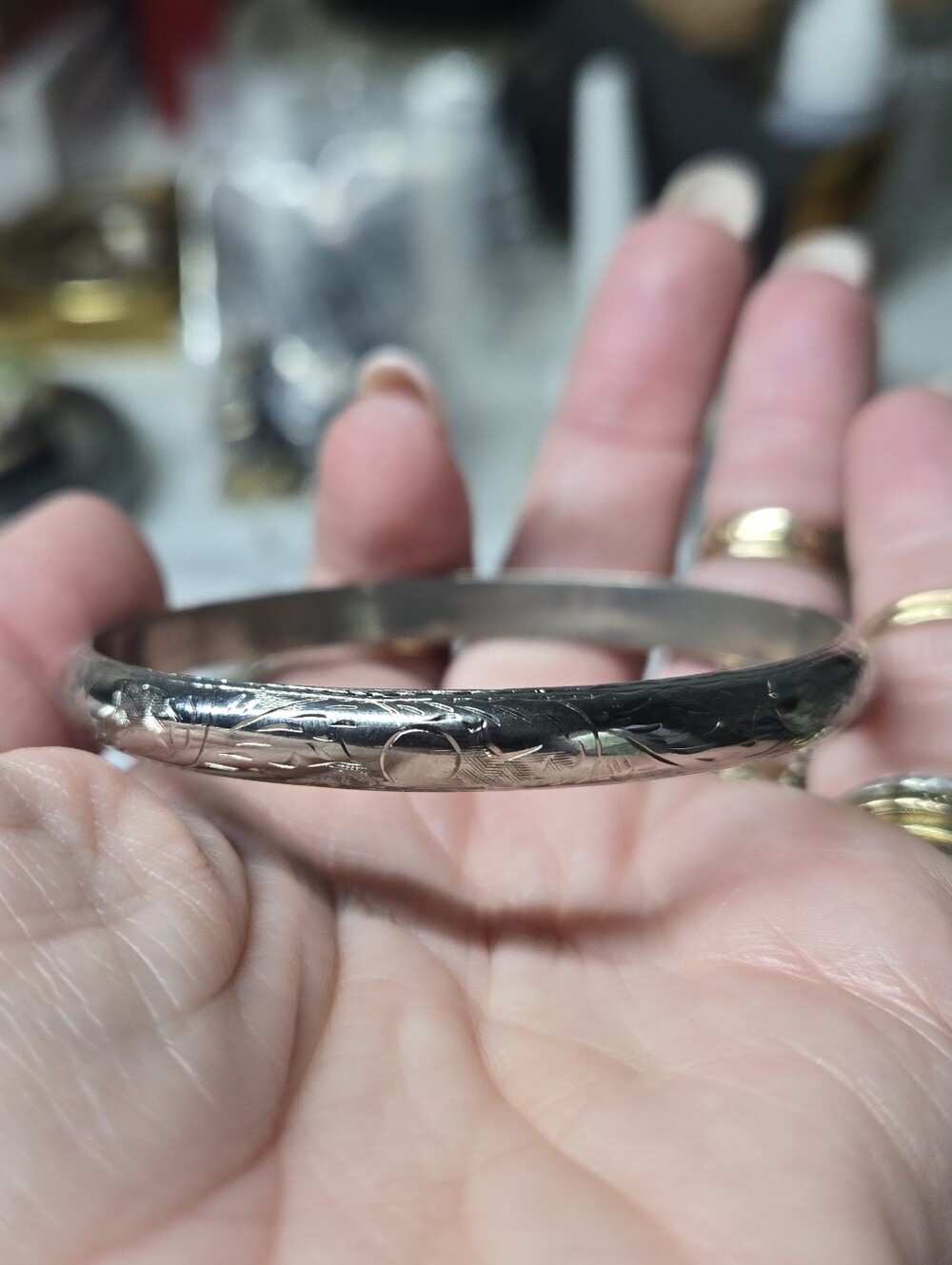 Vintage Sterling Silver Floral Bangle Bracelet